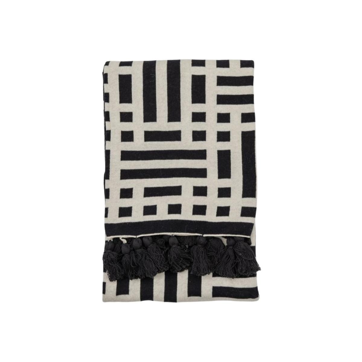 Merton Knitted Tassel Throw 130x170cm - Black – image 1