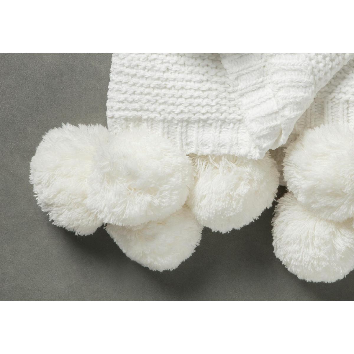 Gazelle Knitted Throw with Pom Poms in Cream – image 4