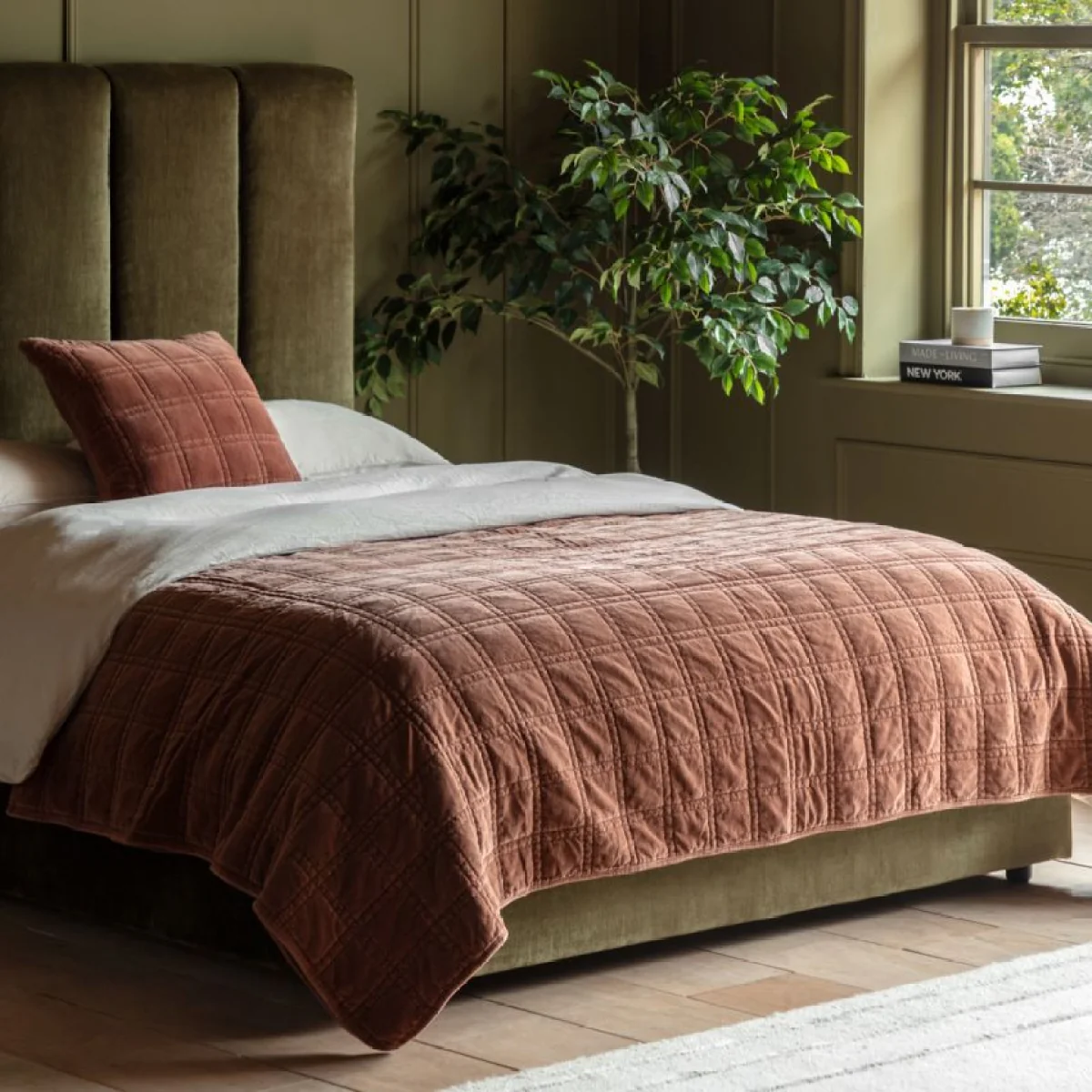 Solace Cotton Velvet Quilted Bedspread in Rust – image 2