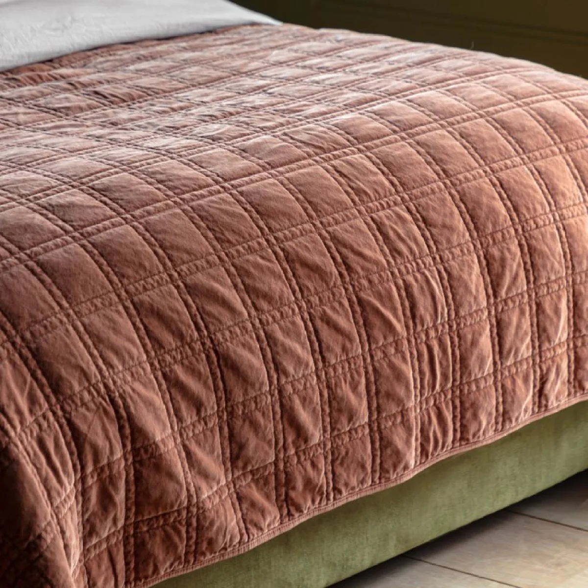 Solace Cotton Velvet Quilted Bedspread in Rust – image 3