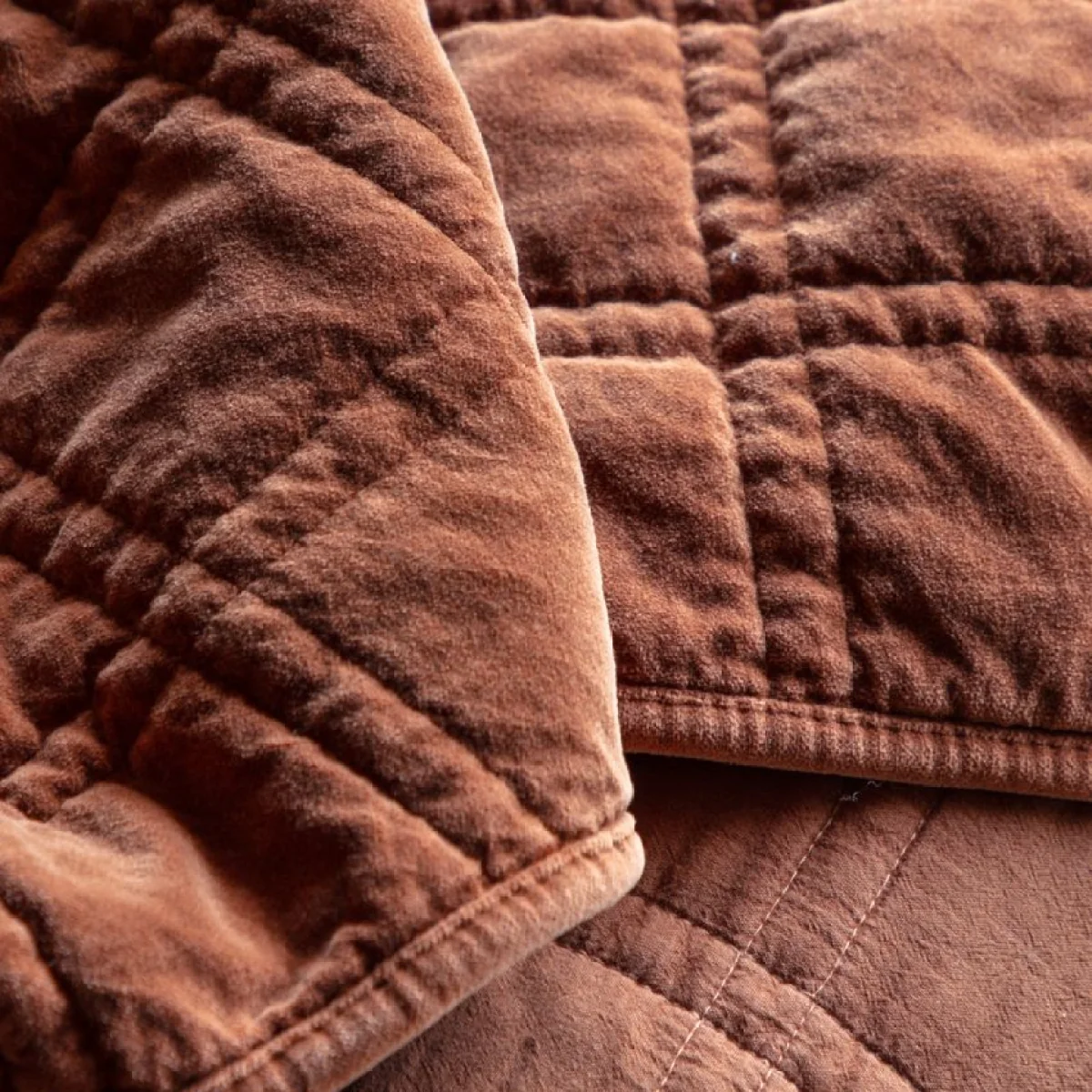 Solace Cotton Velvet Quilted Bedspread in Rust – image 7