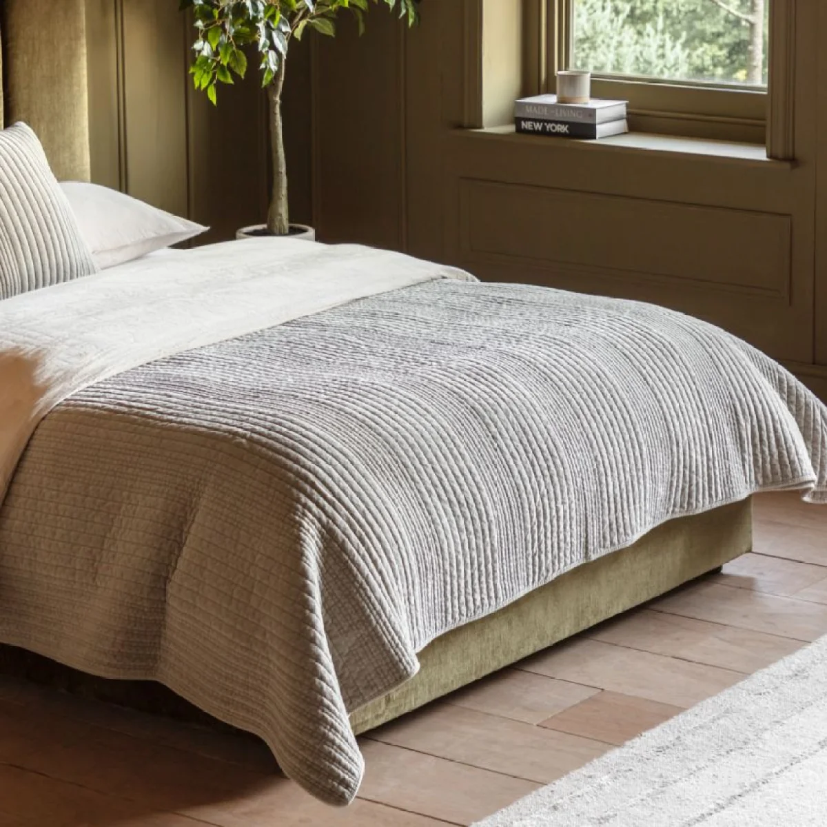 Solace Velvet Stitched Bedspread in Taupe – image 2