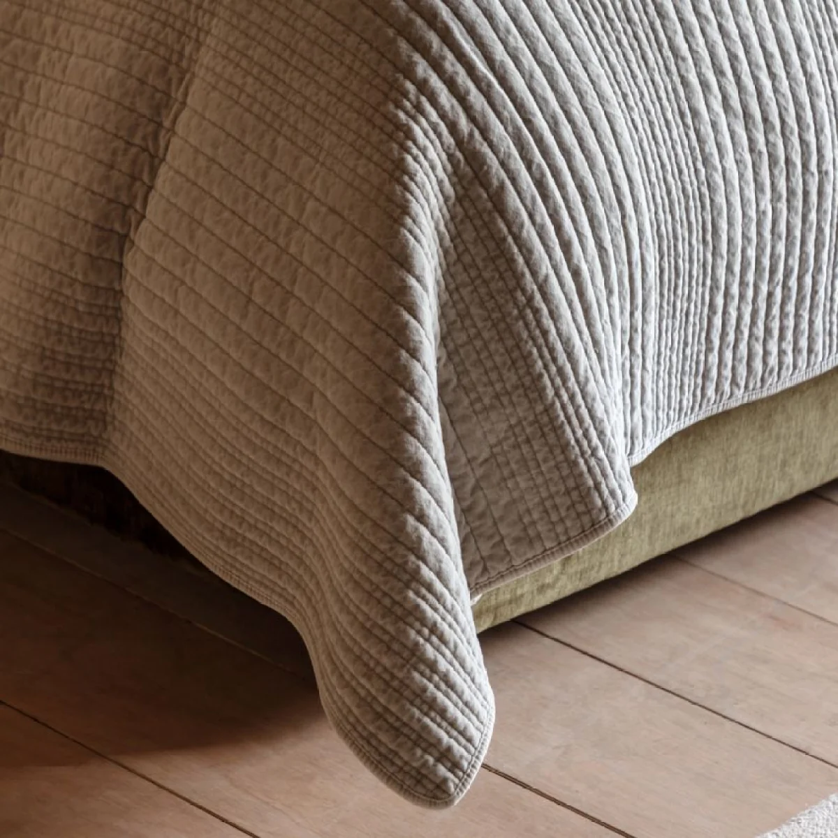 Solace Velvet Stitched Bedspread in Taupe – image 5
