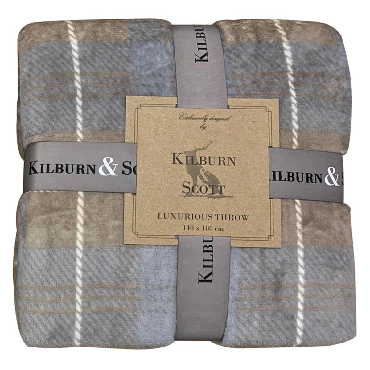Jericho Checked Flannel Throw in Silver and Beige – image 3