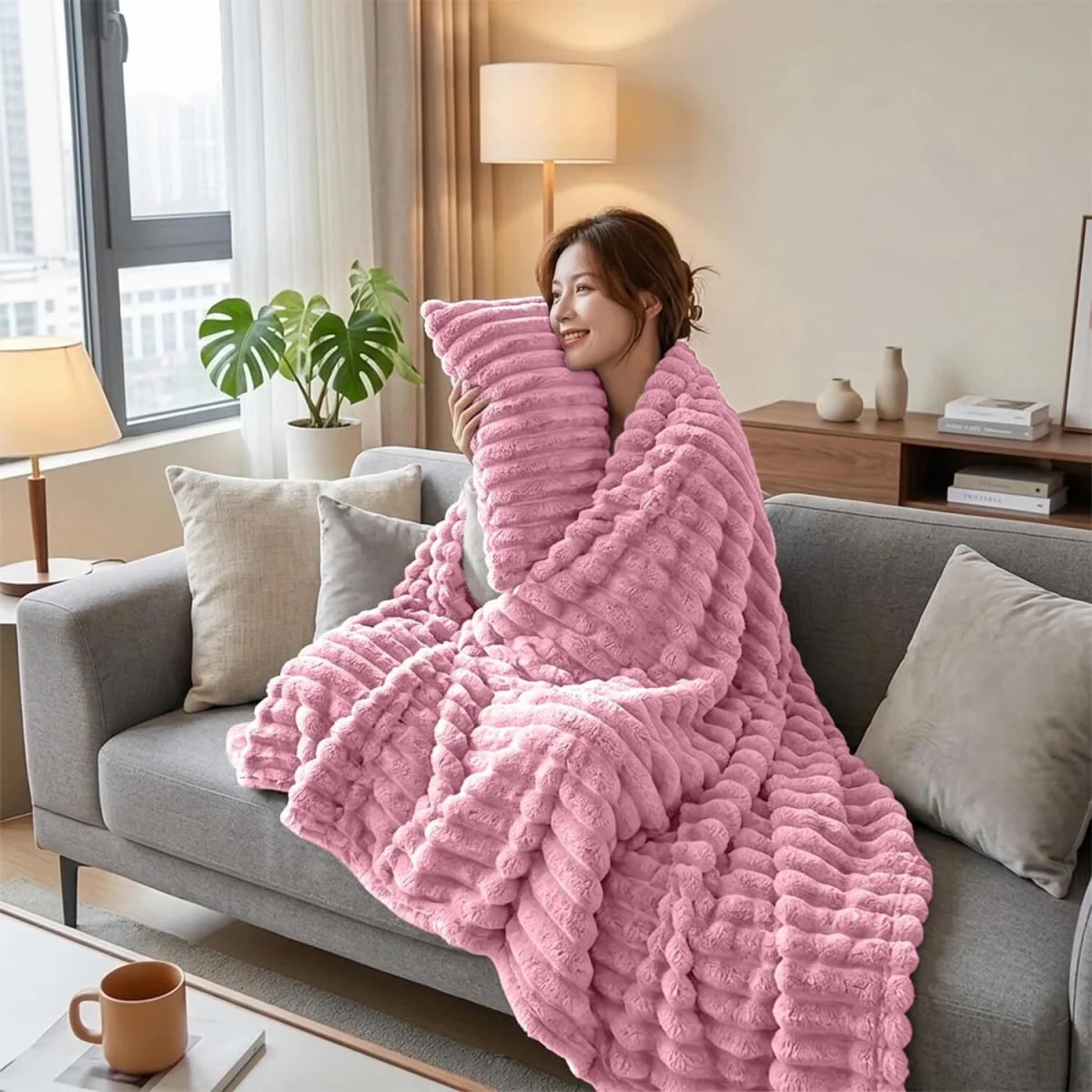 Casabella Throw Blanket - Ribbed Fleece Blanket – image 2