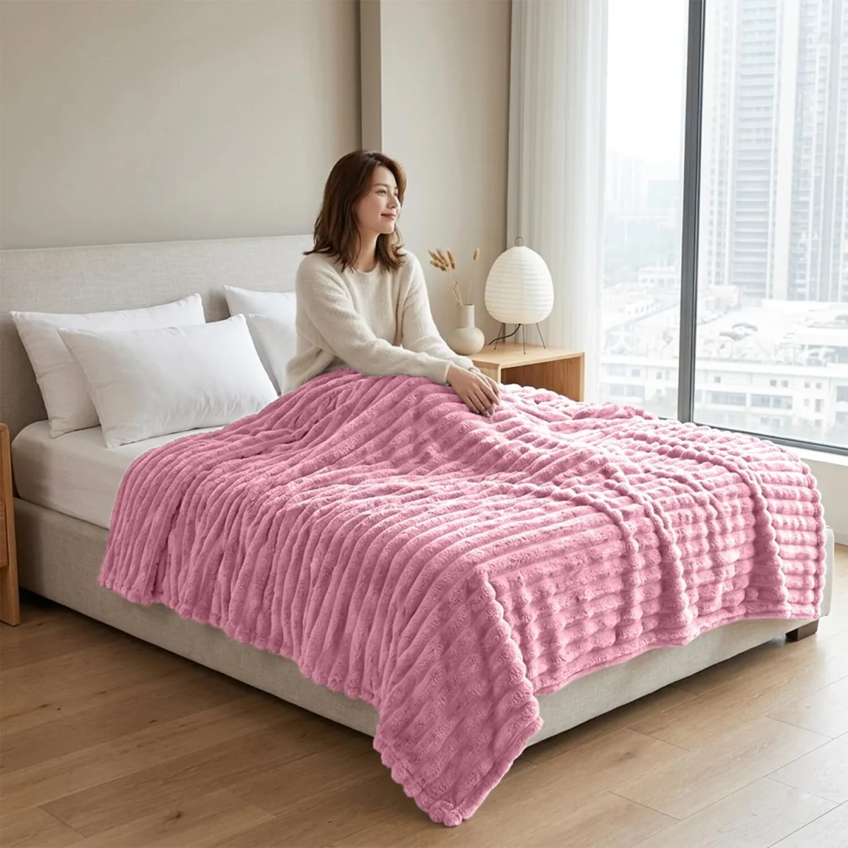 Casabella Throw Blanket - Ribbed Fleece Blanket – image 3
