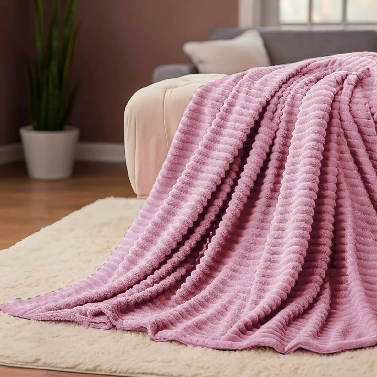 Casabella Throw Blanket - Ribbed Fleece Blanket – image 5