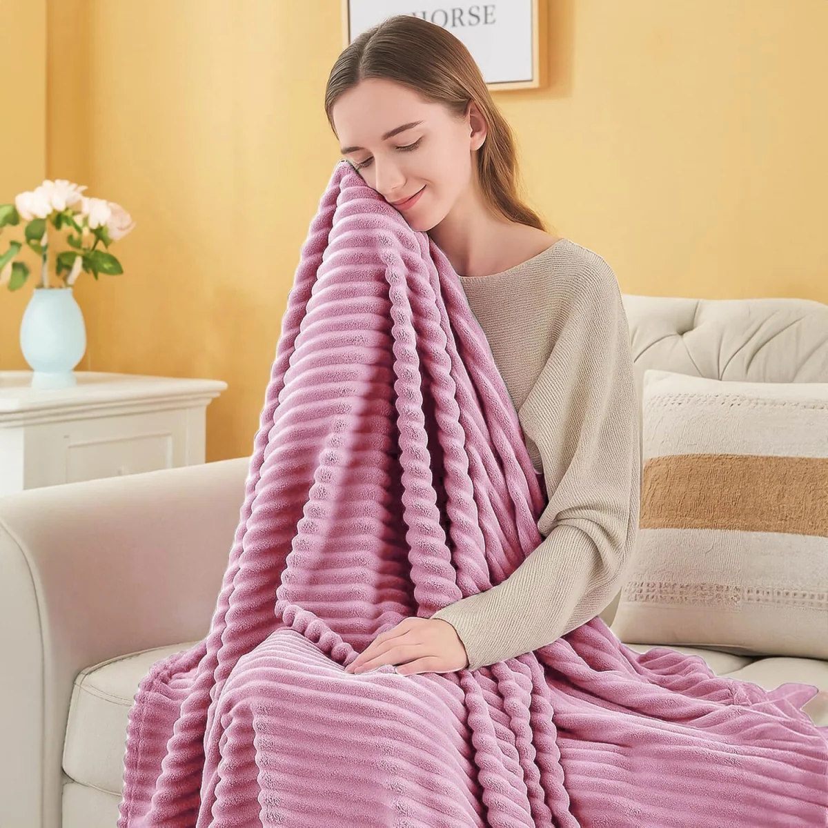 Casabella Throw Blanket - Ribbed Fleece Blanket – image 6