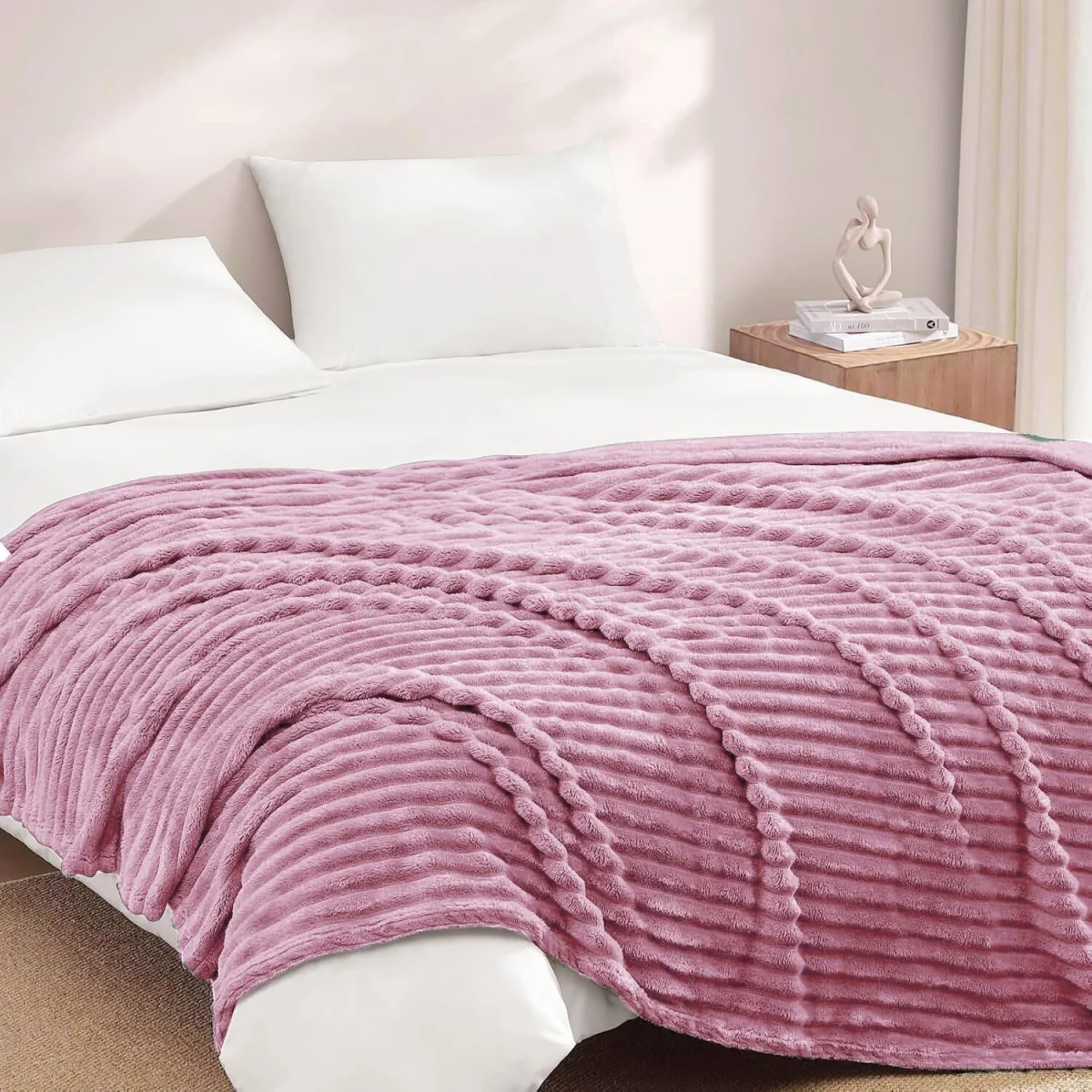 Casabella Throw Blanket - Ribbed Fleece Blanket – image 7