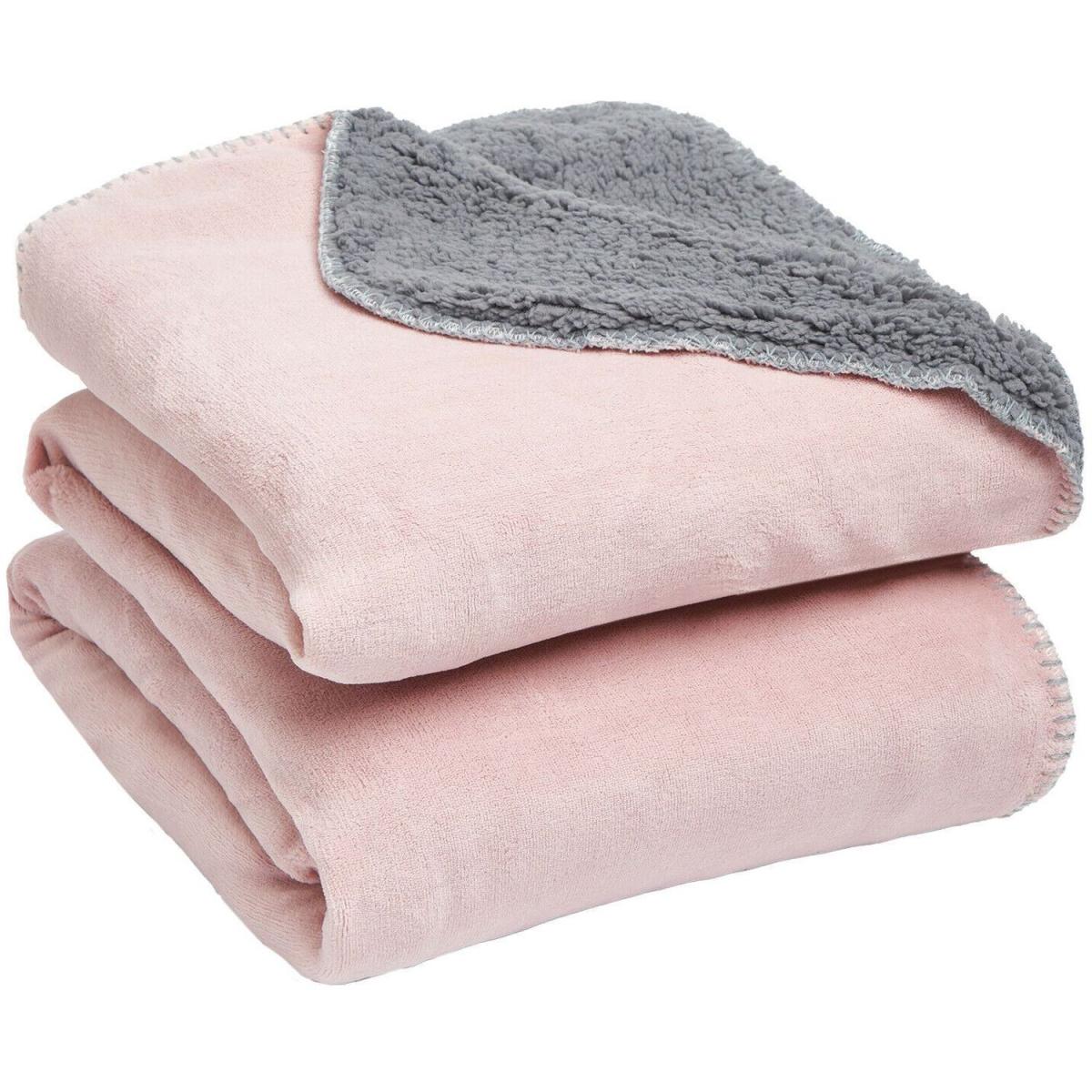 Brentfords Sherpa Throw Over Flannel Fleece Fluffy Blanket - Pink – image 2