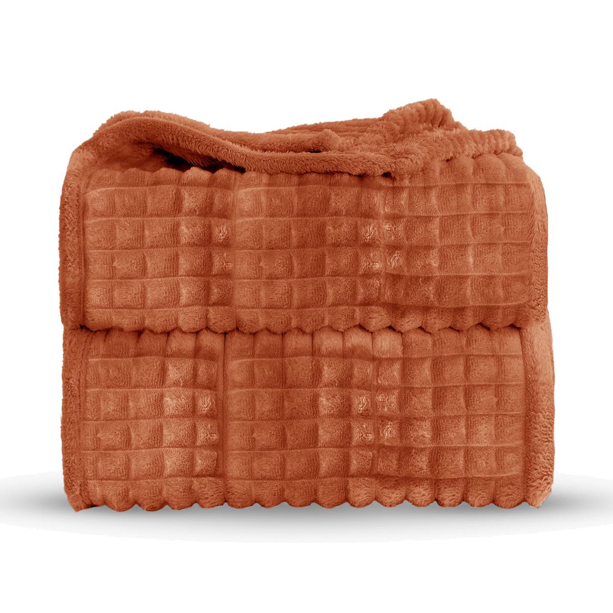 Snug Soft Chunky Waffle Plush Throw Blanket - Rust / 127cm