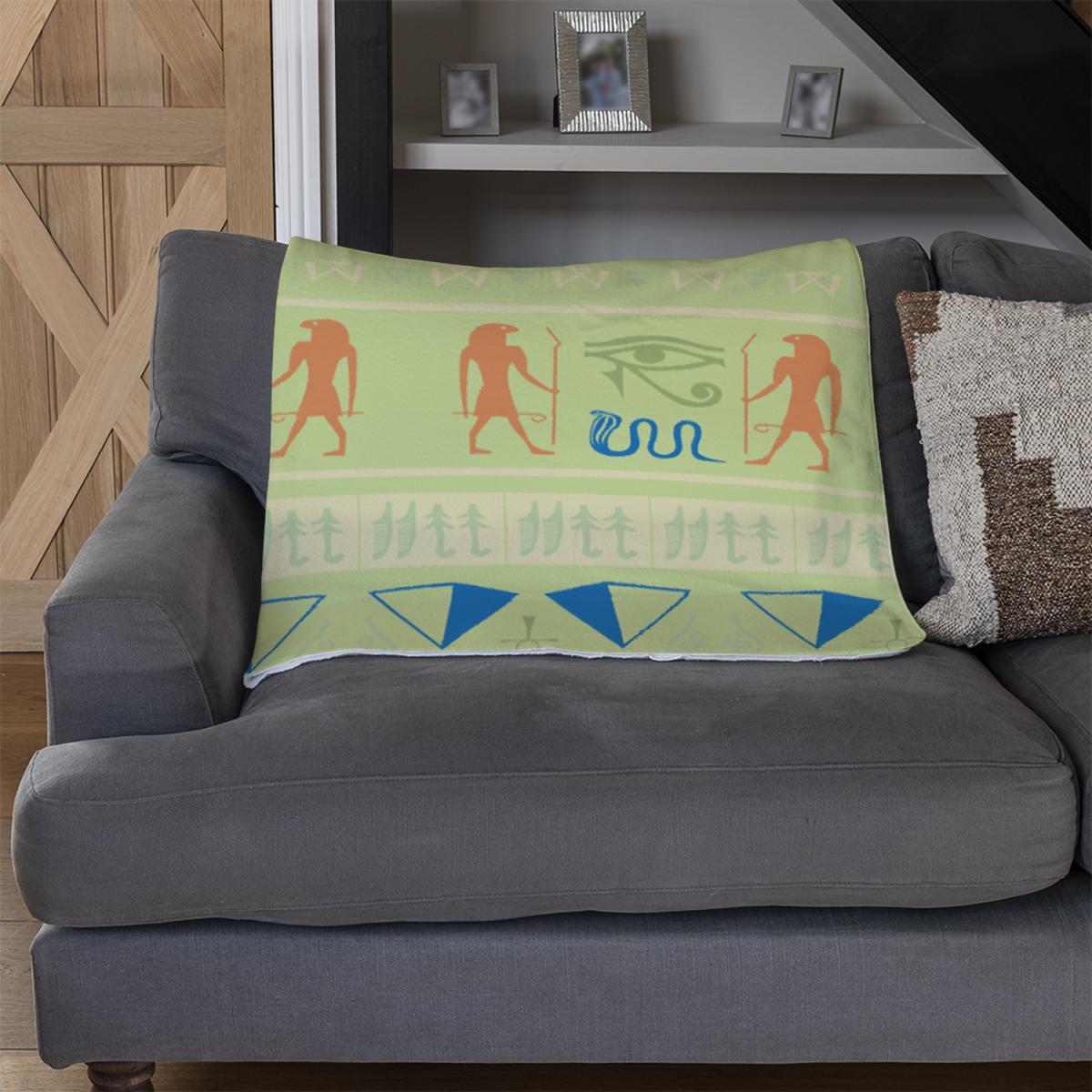 Hieroglyphic Egyptian Language Symbols Blanket - Green – image 3