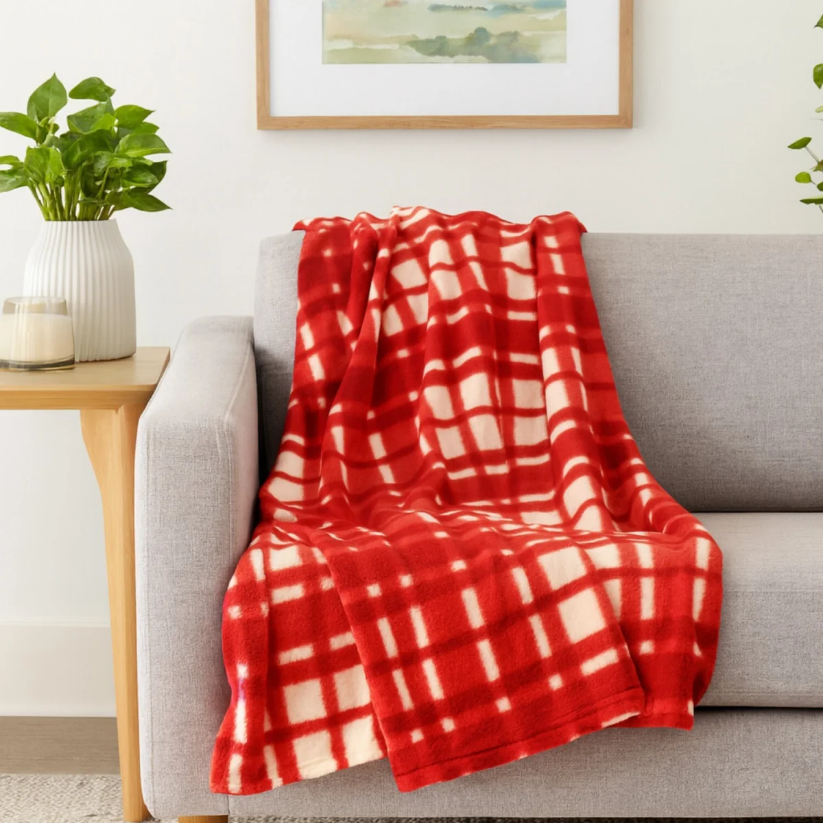 2 Pack Soft Fleece Cosy Throws - Red & Navy