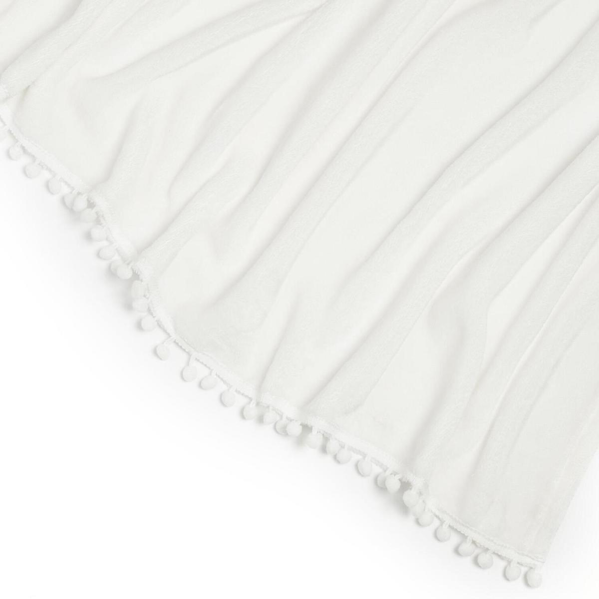 Dreamscene Ultra Soft Flannel Fleece Pom Pom Throw Blanket - White / 240cm – image 2