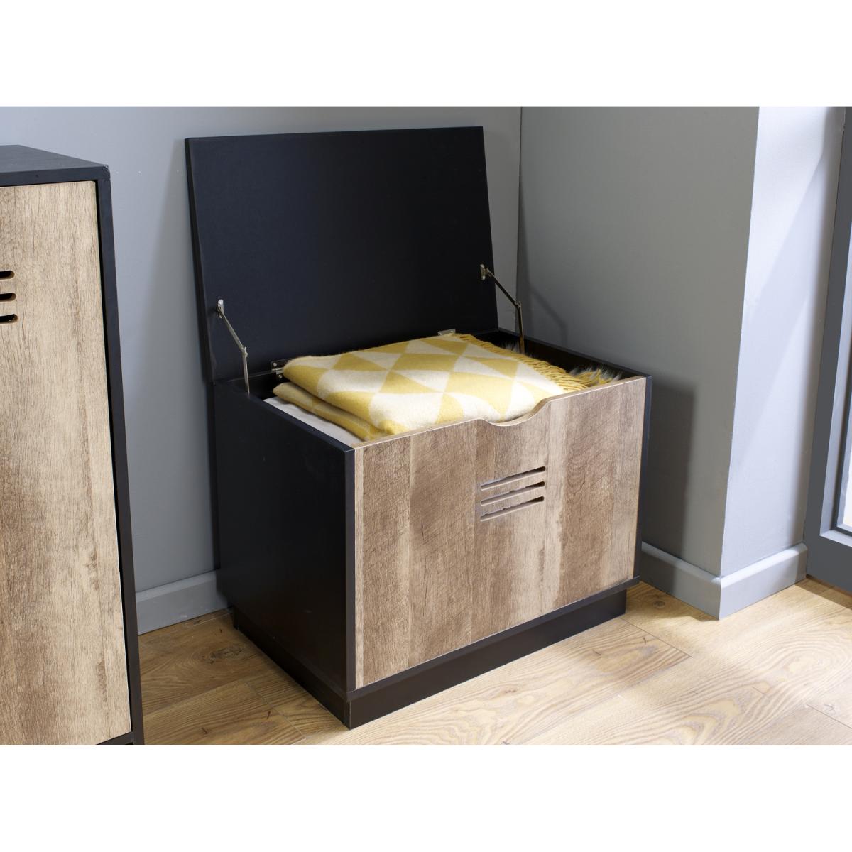 Cargo Style Wood-Effect Storage Blanket Box in Black - Brown – image 2