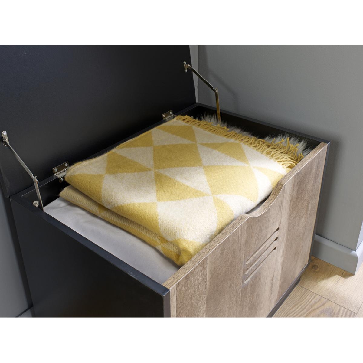 Cargo Style Wood-Effect Storage Blanket Box in Black - Brown – image 3