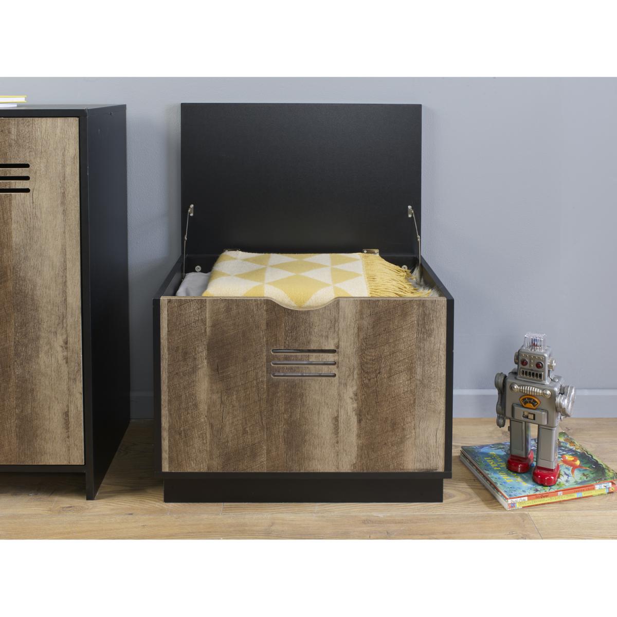 Cargo Style Wood-Effect Storage Blanket Box in Black - Brown – image 7