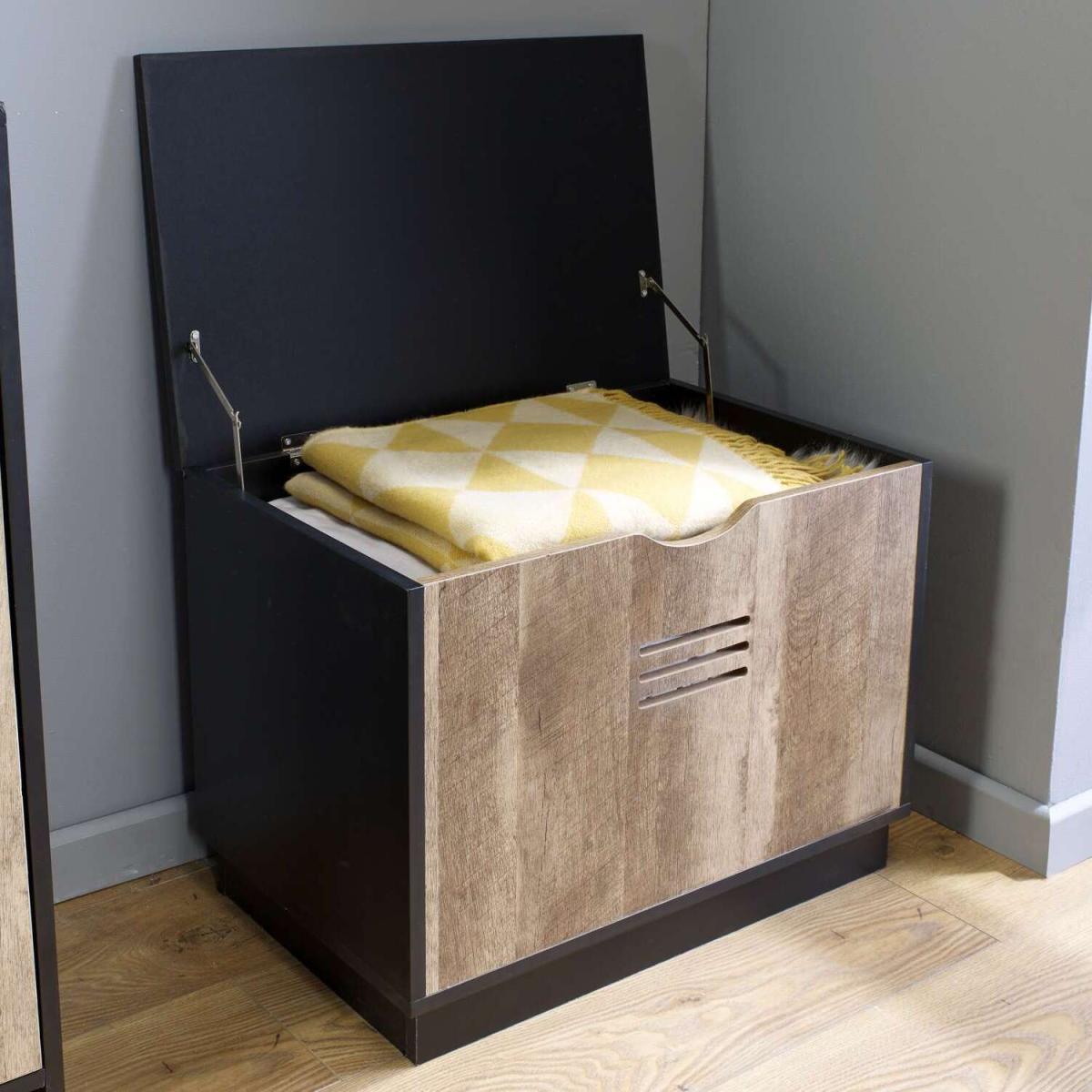 Cargo Style Wood-Effect Storage Blanket Box in Black - Brown – image 9