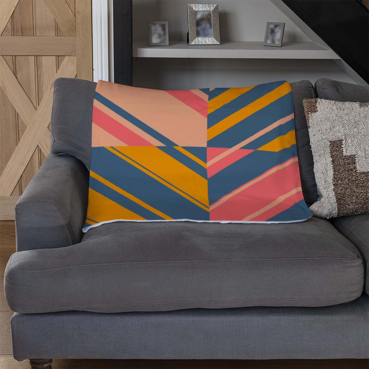 Striped Bright Geometric Pattern Blanket - Orange – image 3