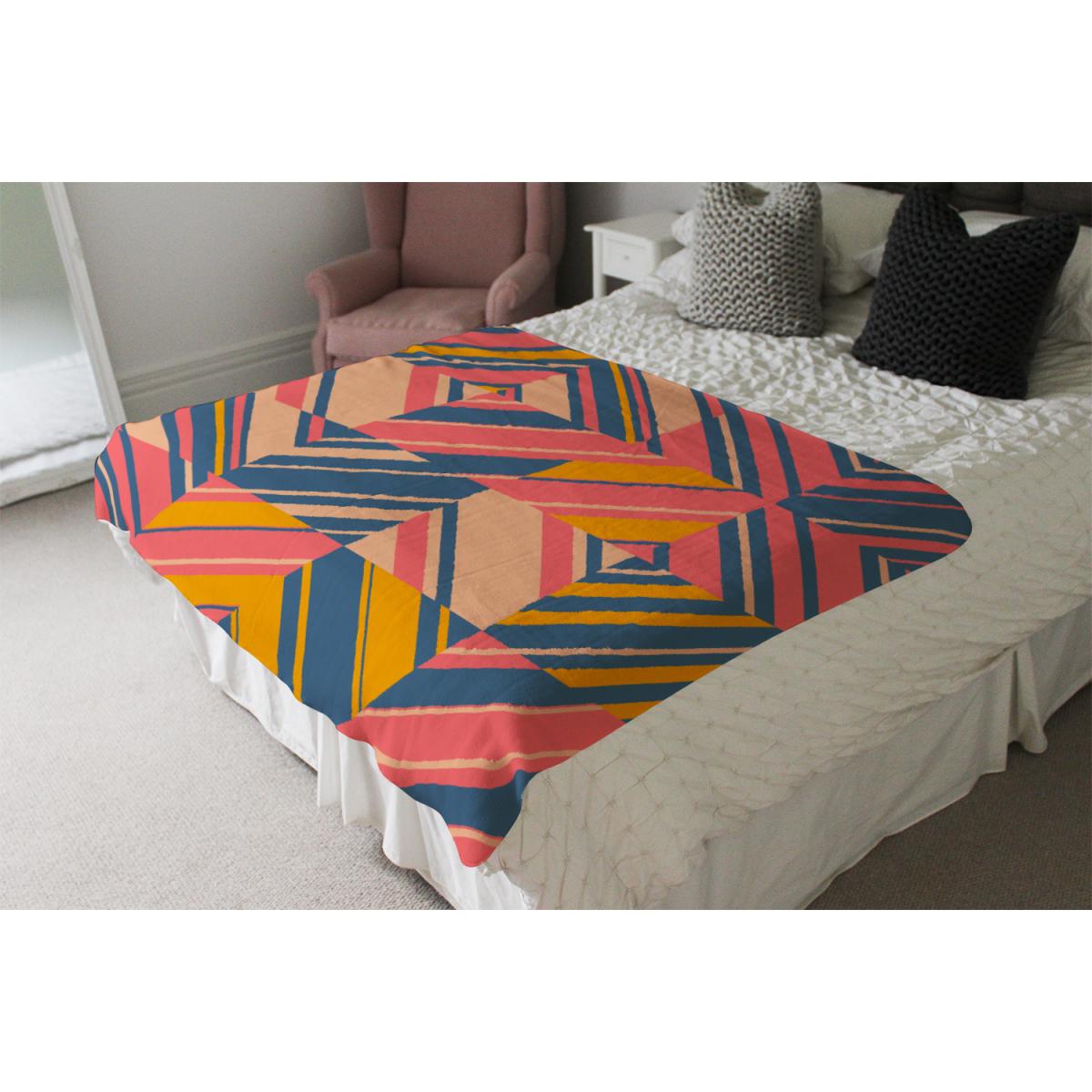 Striped Bright Geometric Pattern Blanket - Orange – image 4