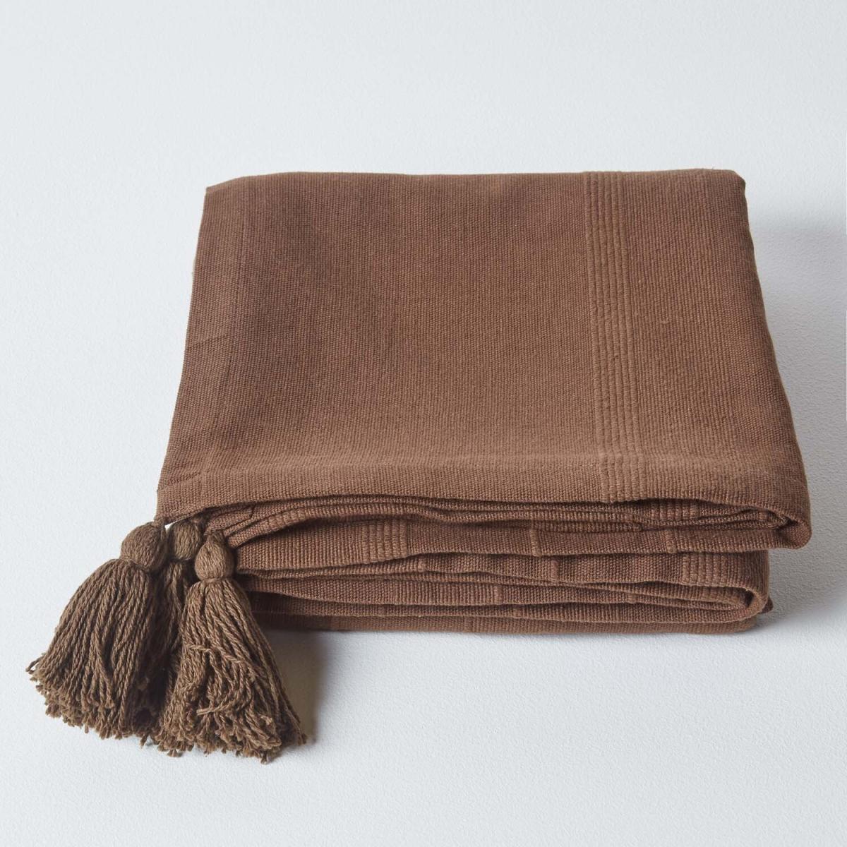 Homescapes Cotton Rajput Ribbed Throw - Chocolate / 1.56kg / 255cm – image 4