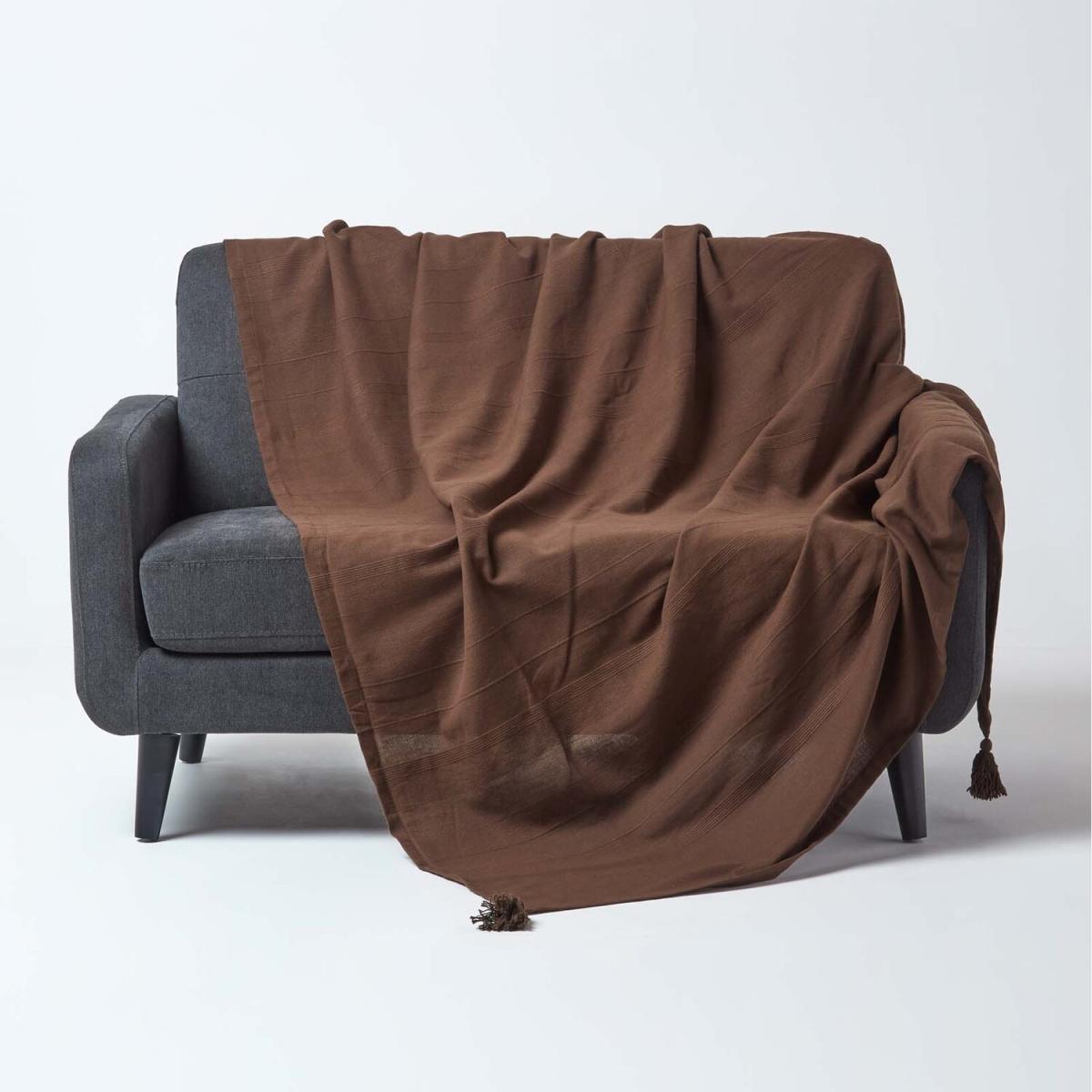 Homescapes Cotton Rajput Ribbed Throw - Chocolate / 1.56kg / 255cm – image 1