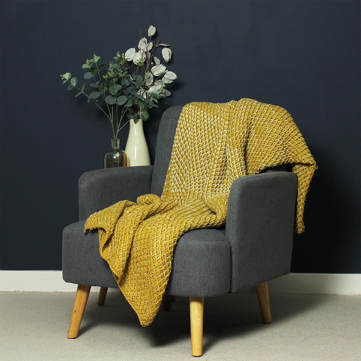 Multi-Tonal Chunky Knit Throw - Ochre – image 2