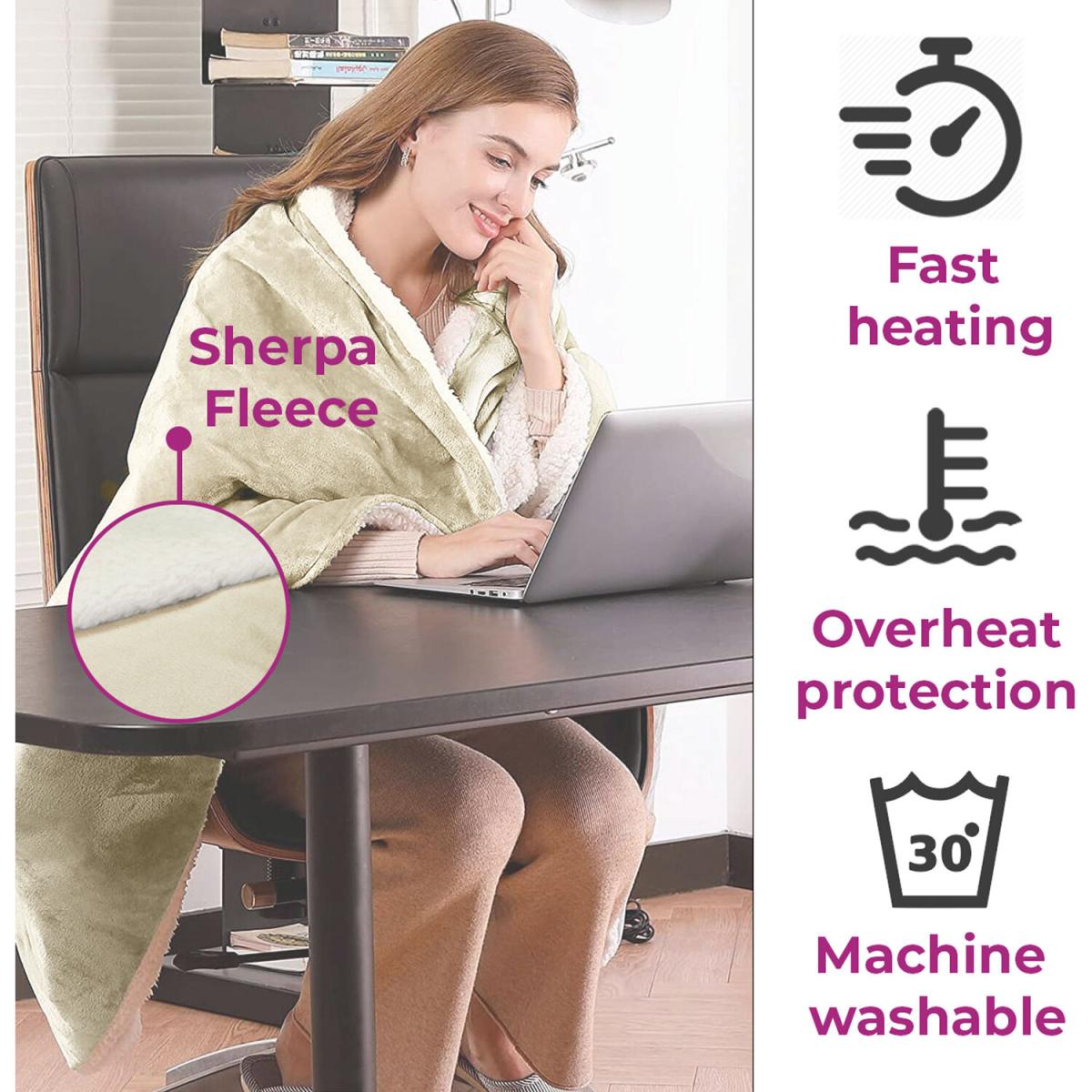 Neo Electric Heated Throw Over Blanket - Reversible - Beige – image 5