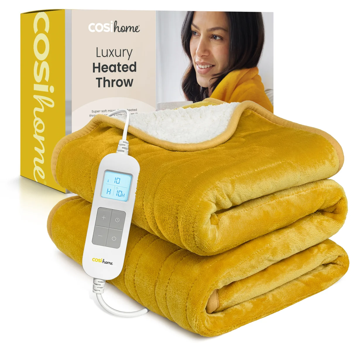 Cosi Home Fleece & Sherpa Electric Heated Throw - Mustard – image 2