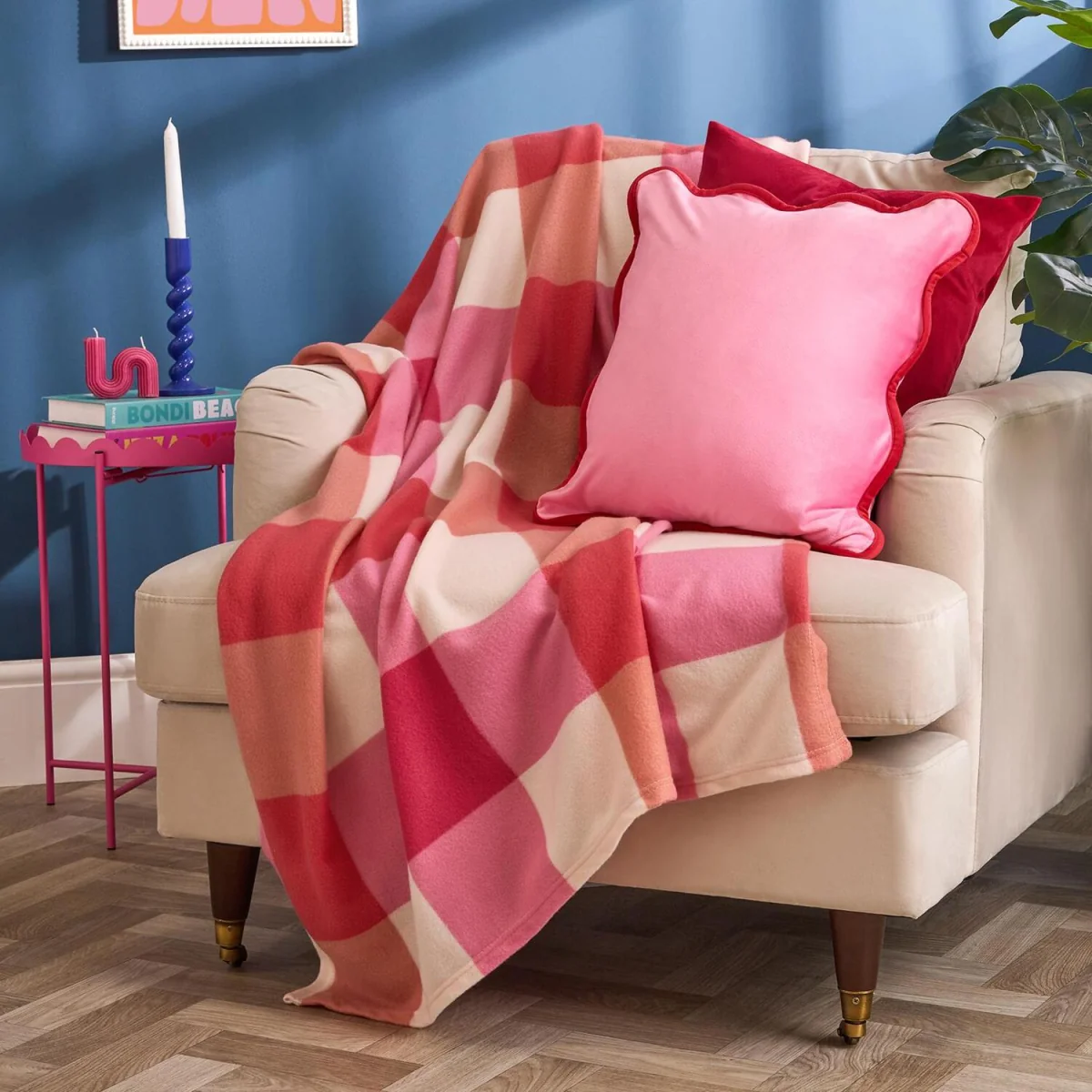 OHS Gingham Print Fleece Throw - Pink/Orange – image 2