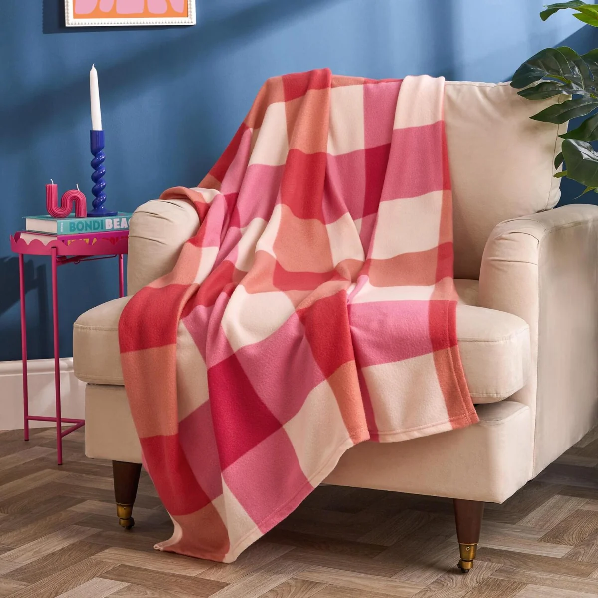 OHS Gingham Print Fleece Throw - Pink/Orange – image 3