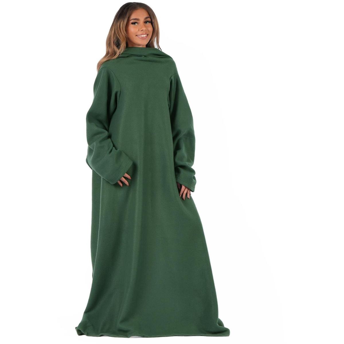 OHS Polar Fleece Blanket with Sleeves Wearable Wrap Throw - Forest Green – image 6