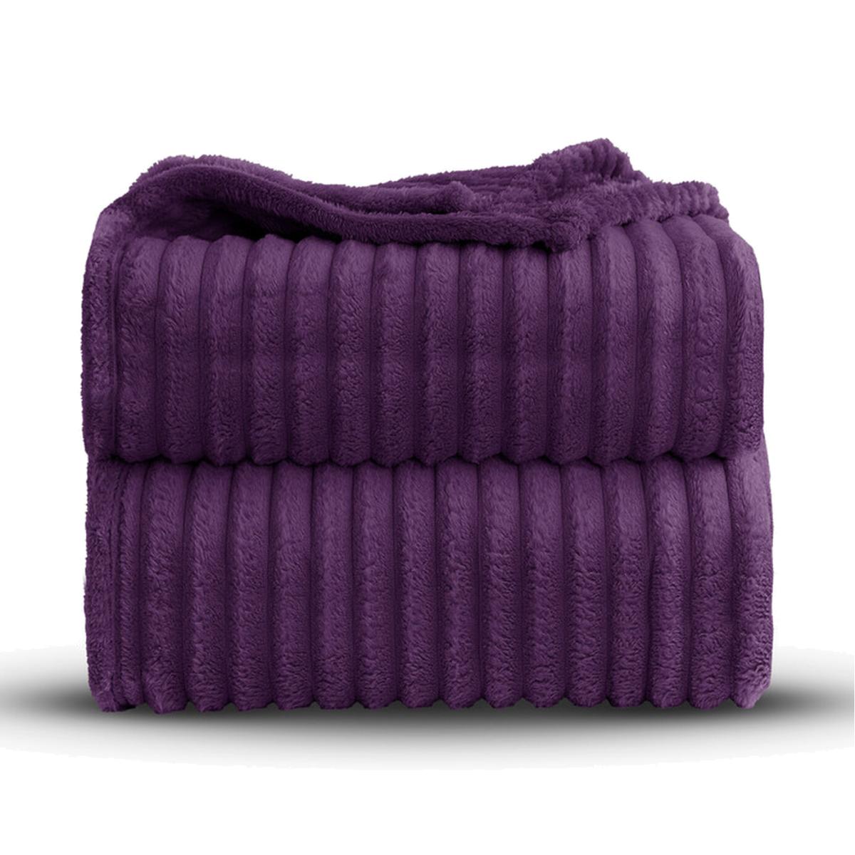 Snug Soft Chunky Ribbed Cord Plush Throw Blanket - Aubergine / 305x305