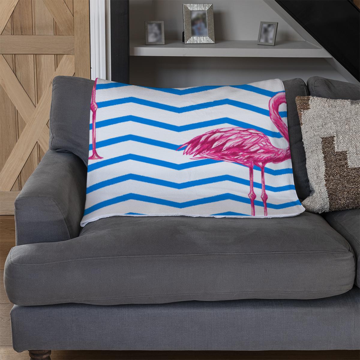 Flamingo Blue Geometric Lines Blanket - Blue – image 3