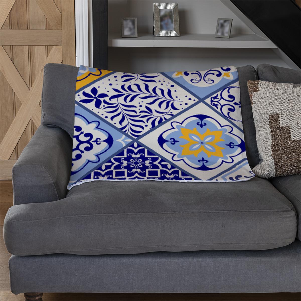 Turkish Style Azulejos Tiles Blanket - Blue – image 3