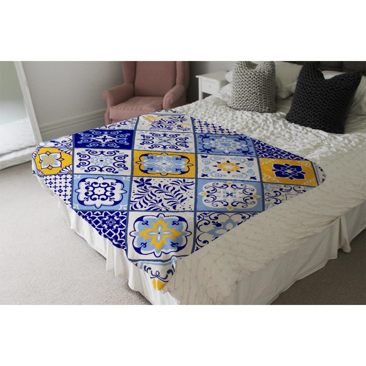 Turkish Style Azulejos Tiles Blanket - Blue – image 4