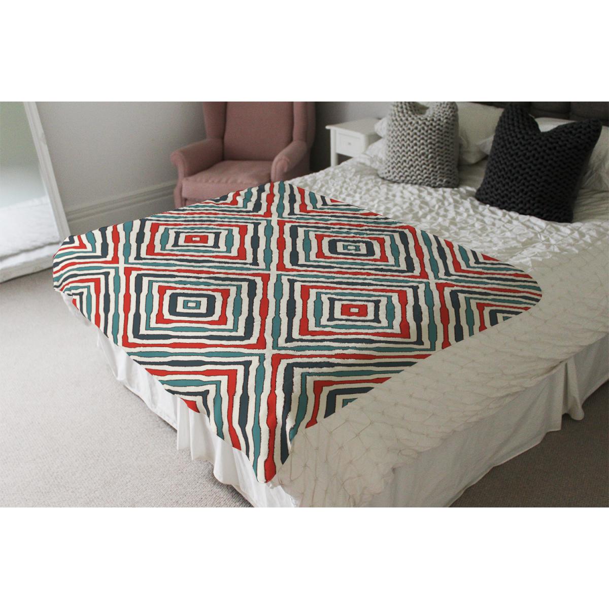 Repeated Squares And Rhombuses Blanket - Red – image 4