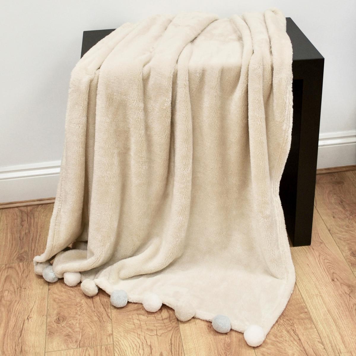 Pom Pom Throw With Tonal Pom Poms - Natural – image 2