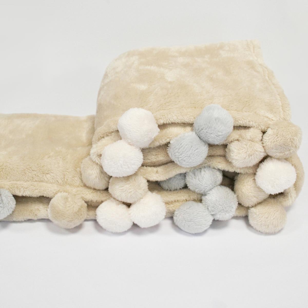 Pom Pom Throw With Tonal Pom Poms - Natural – image 3
