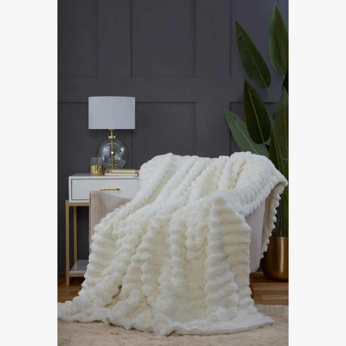 Rabbit Faux Fur Blanket Throw - Vanilla White
