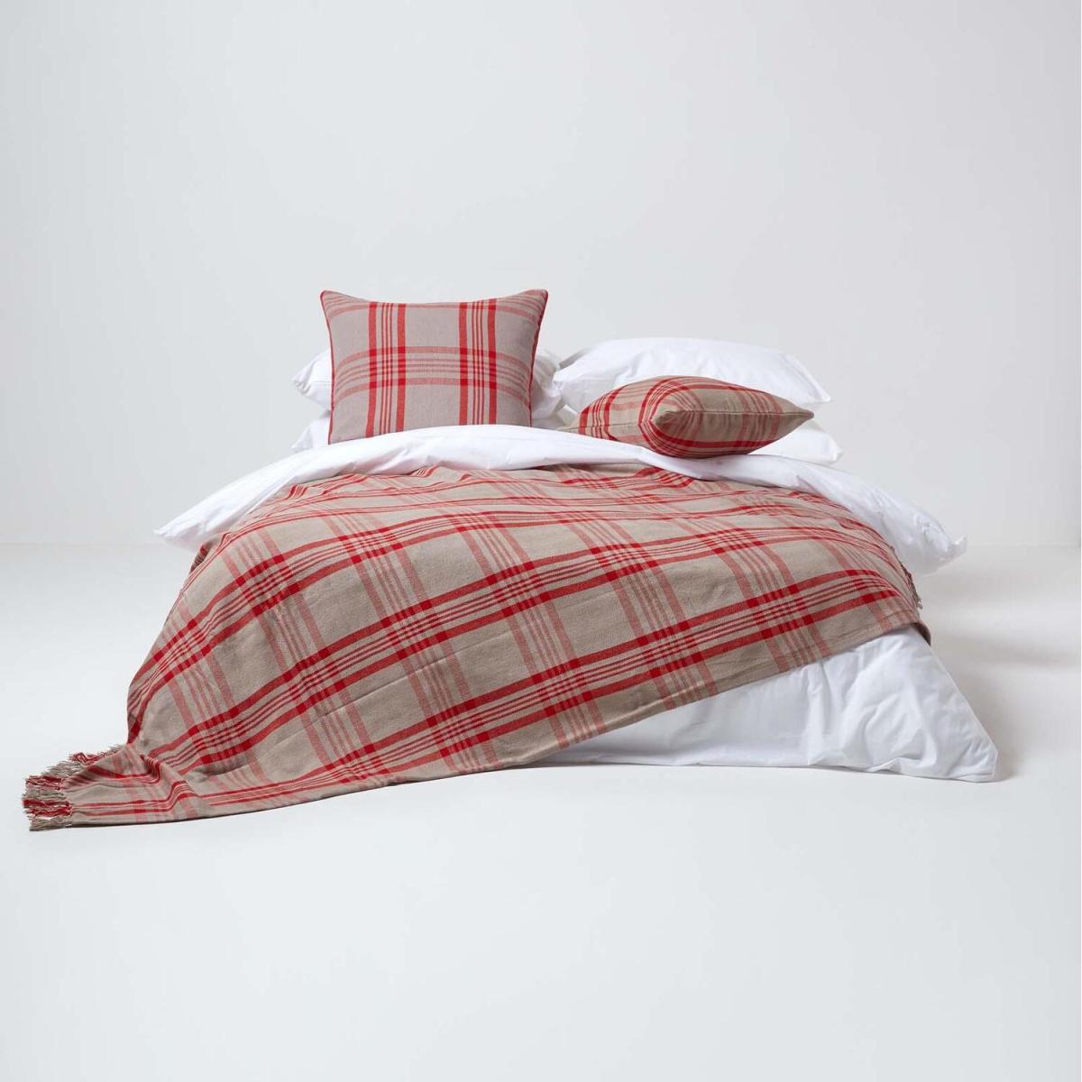 Grey and Red Tartan Check Sofa and Bed Throw - Red and Grey / 225 x 255 cm – image 4