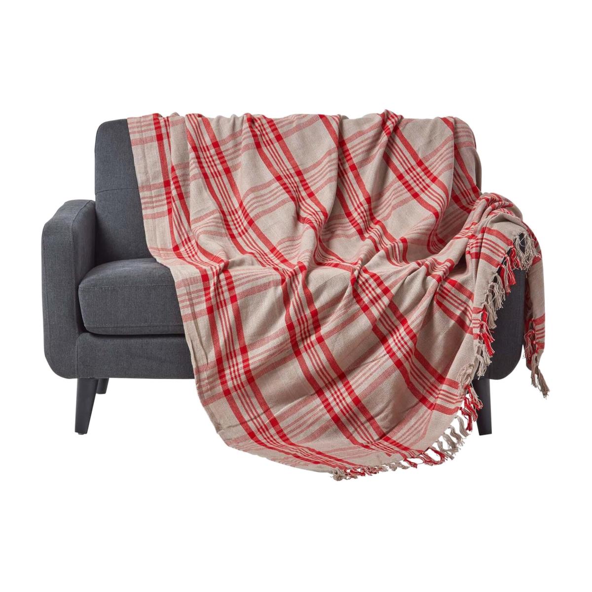 Grey and Red Tartan Check Sofa and Bed Throw - Red and Grey / 225 x 255 cm – image 1