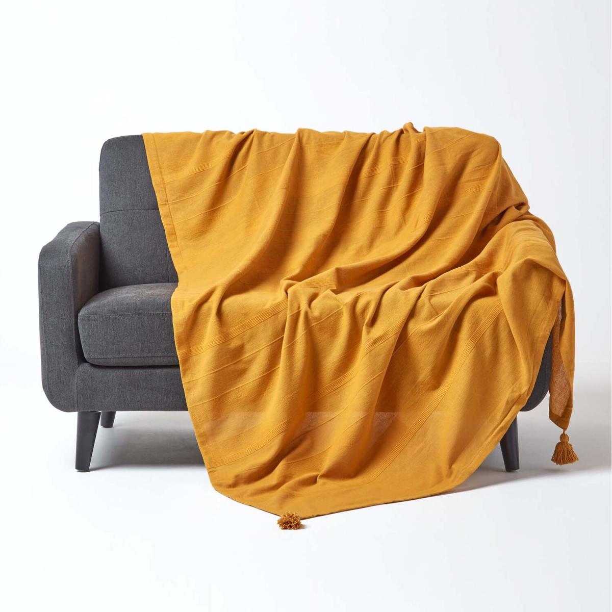 Cotton Rajput Ribbed Mustard Throw - Mustard / Large – image 5