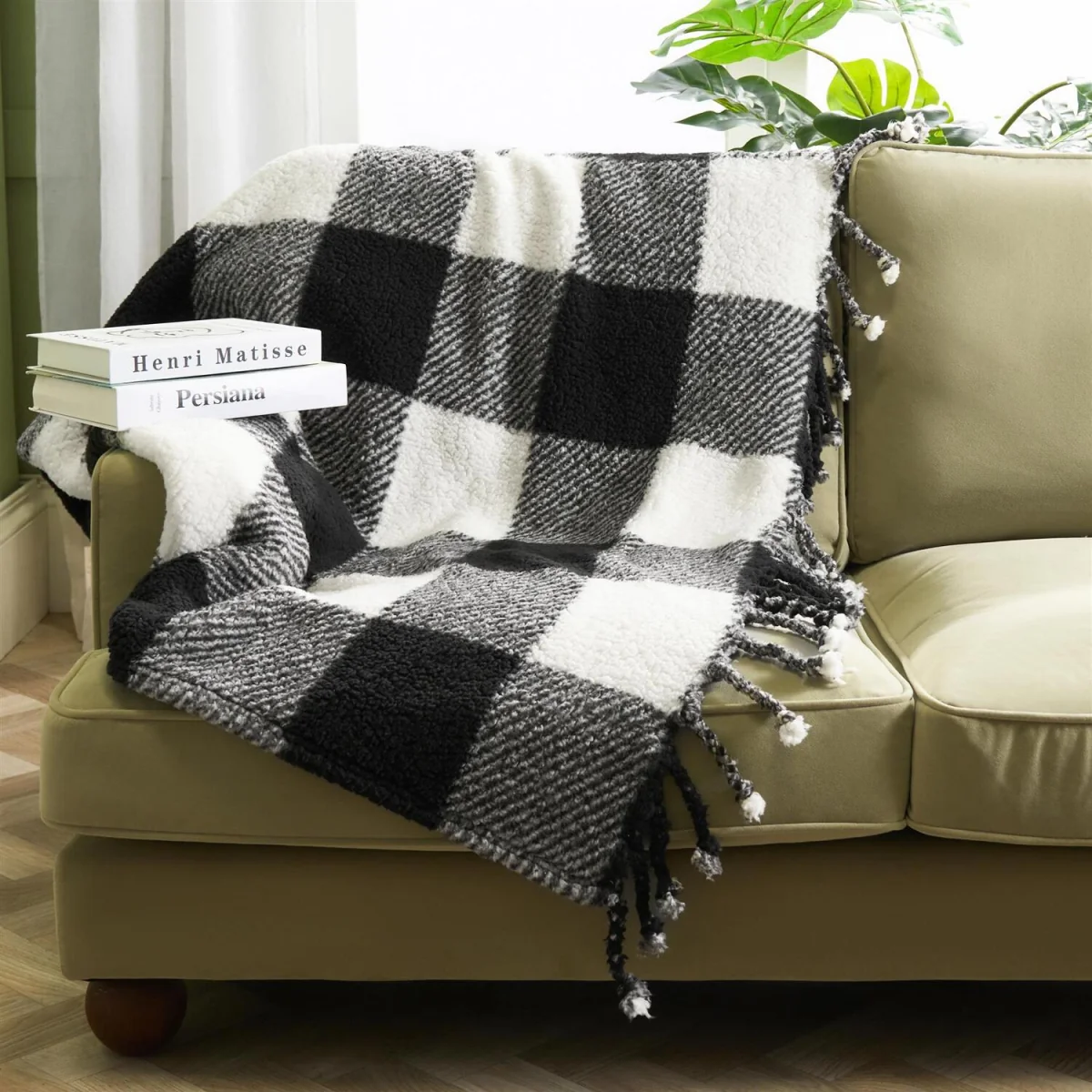 OHS Gingham Tassel Throw - Monochrome – image 2