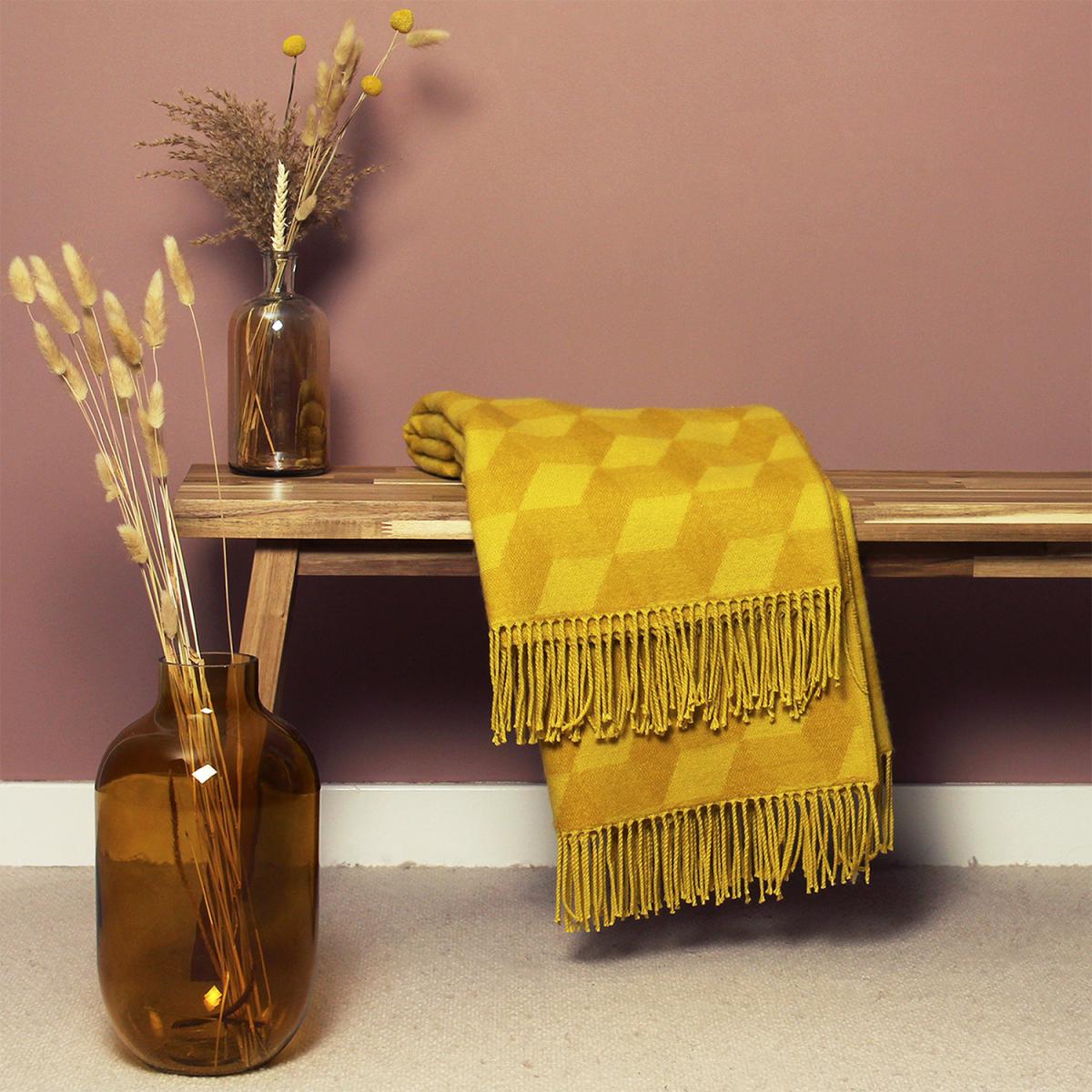 Geometric Fringed Throw - Ochre – image 2