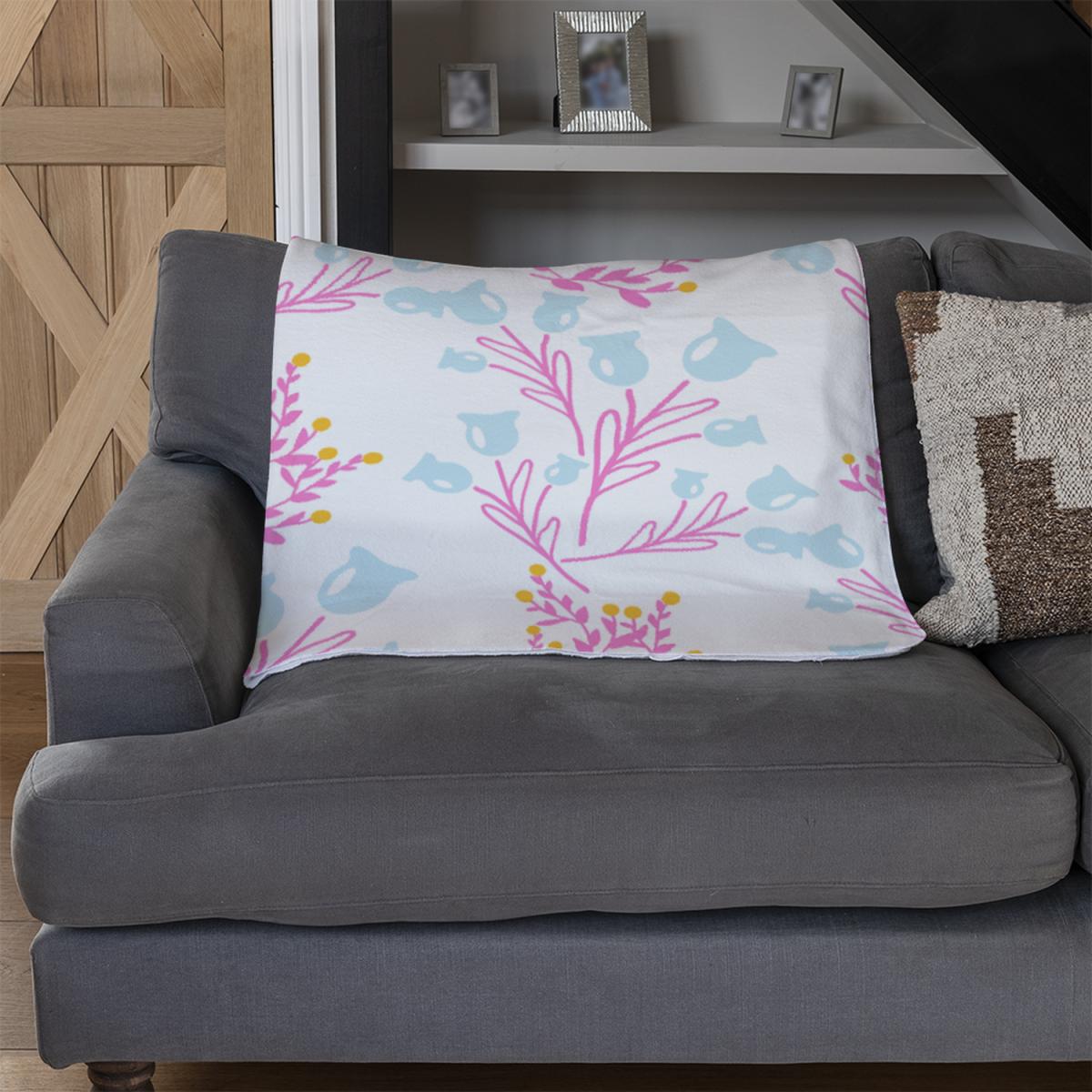 Pink  Blue Flower Design Blanket - Pink – image 3
