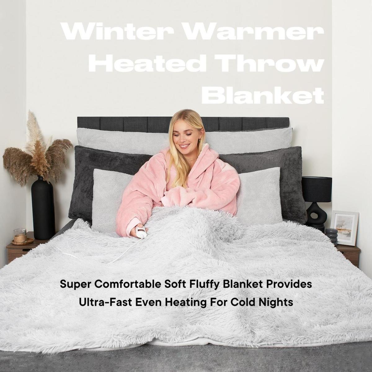 Fluffy Electric Heated Blanket Throw Over Winter Warm - Grey – image 4