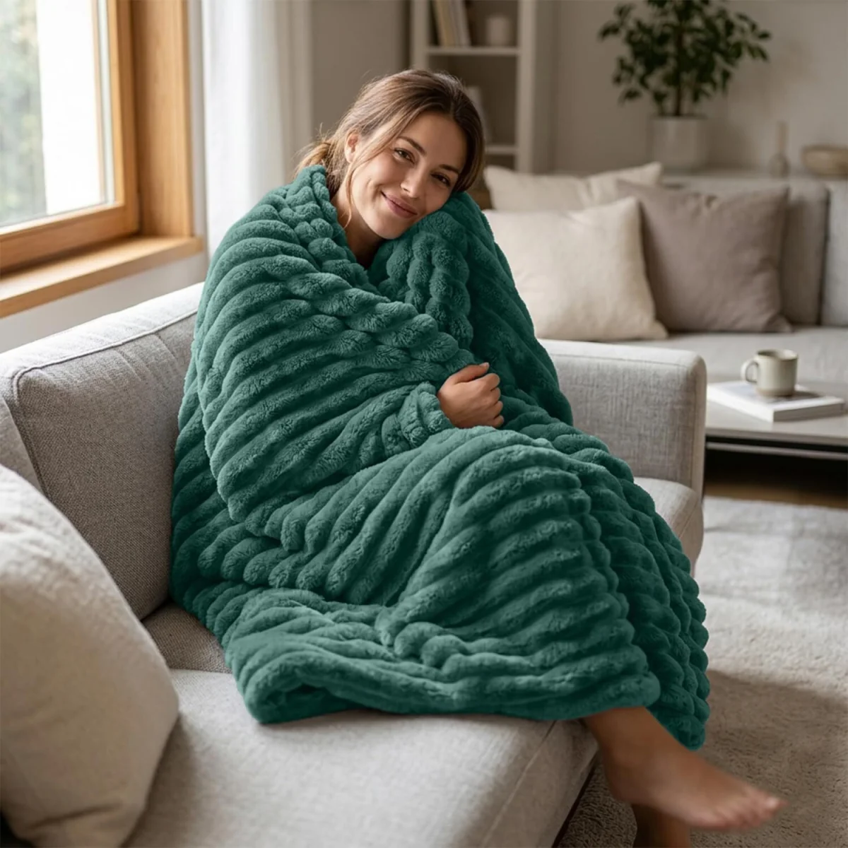 Casabella Throw Blanket - Ribbed Fleece Blanket – image 2
