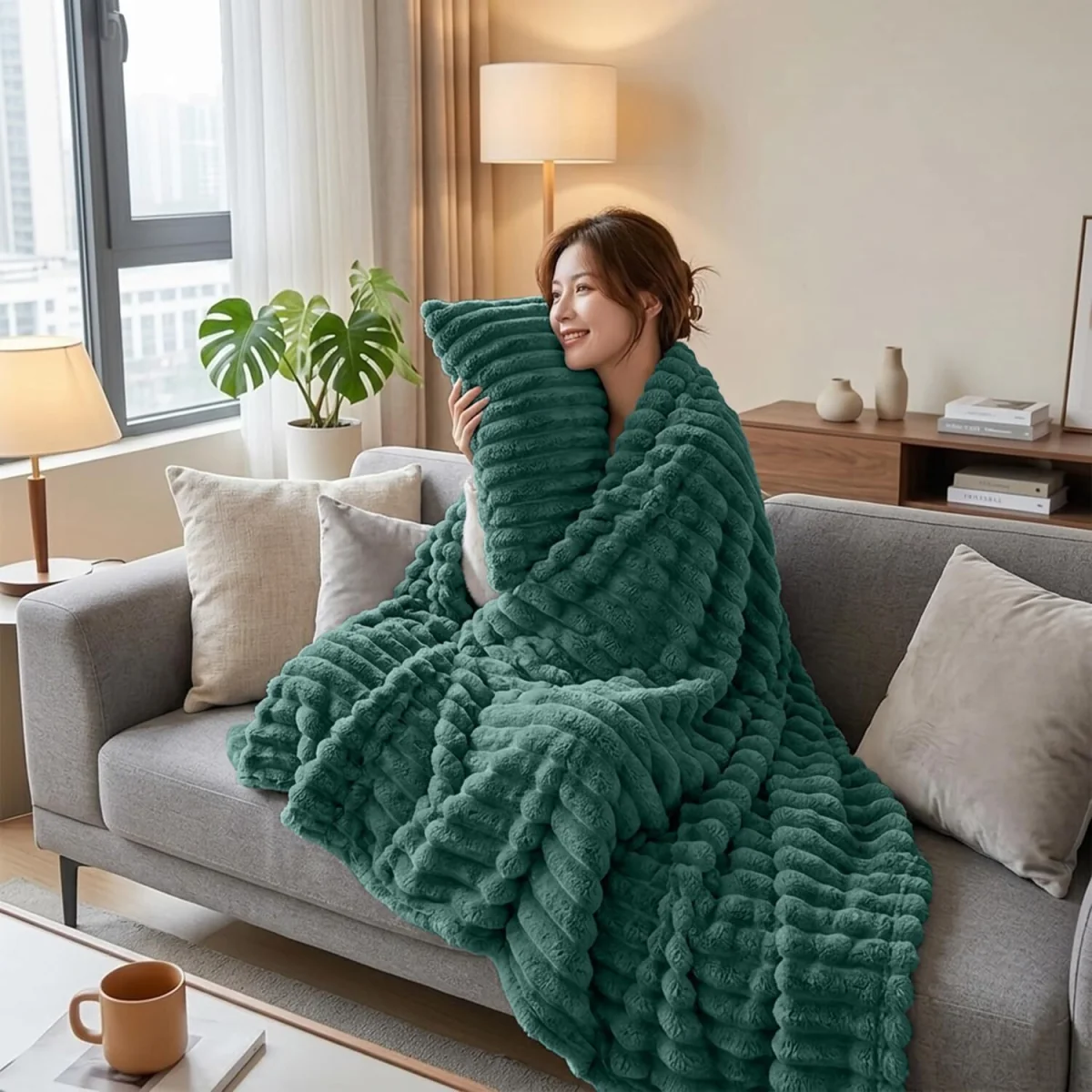 Casabella Throw Blanket - Ribbed Fleece Blanket – image 3