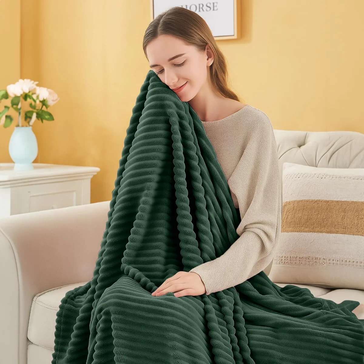 Casabella Throw Blanket - Ribbed Fleece Blanket – image 6